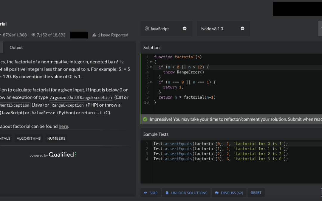 Factorial Kata part 2 – Codewars