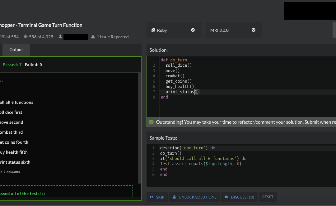 “Grasshopper – Terminal game Turn Function” – Codewars