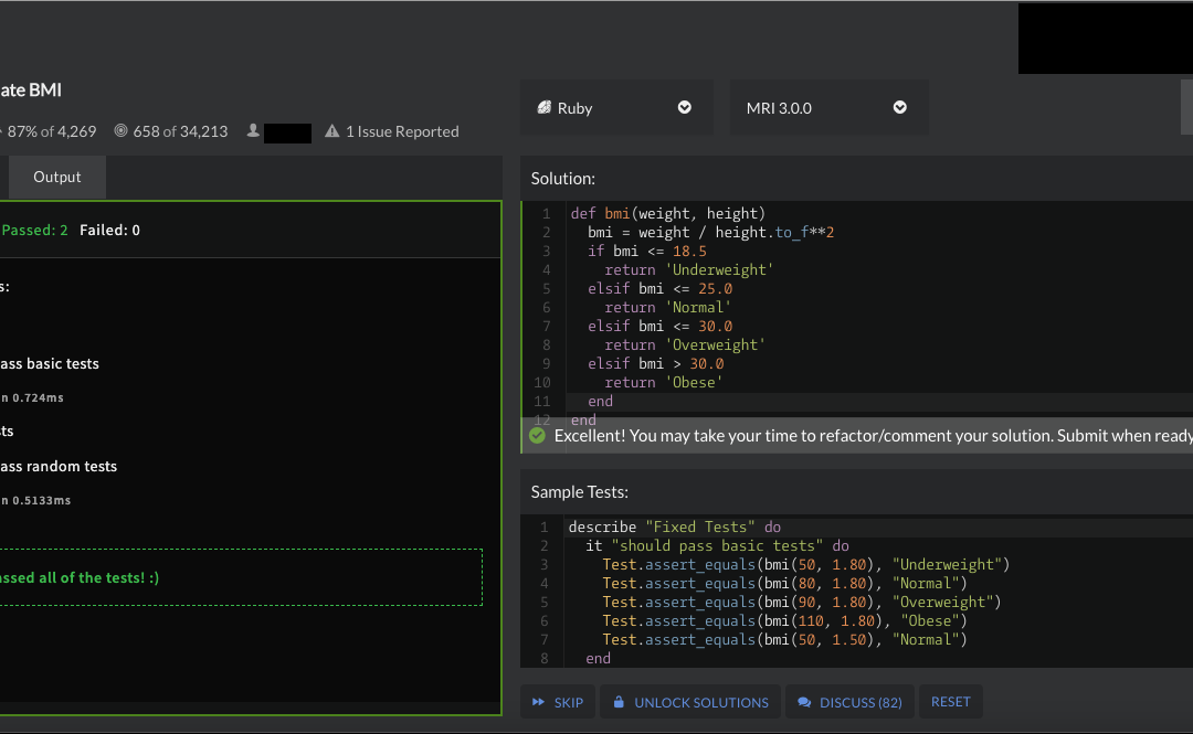 Calculate BMI – Codewars