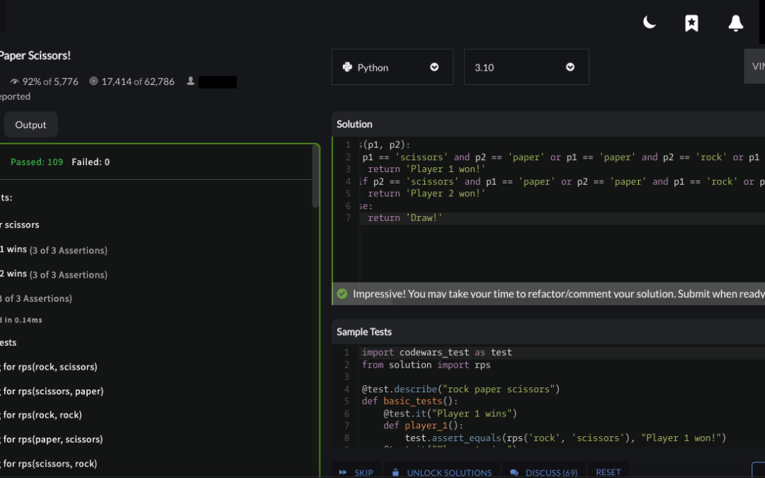 Rock Paper Scissors – Codewars