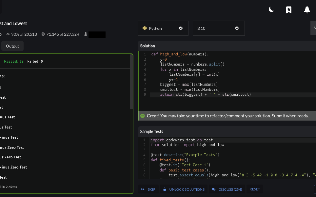 “Highest and Lowest” – Codewars