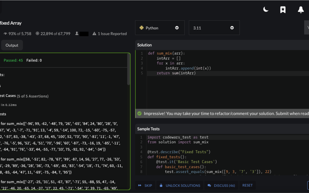 “Sum Mixed Array” – Codewars