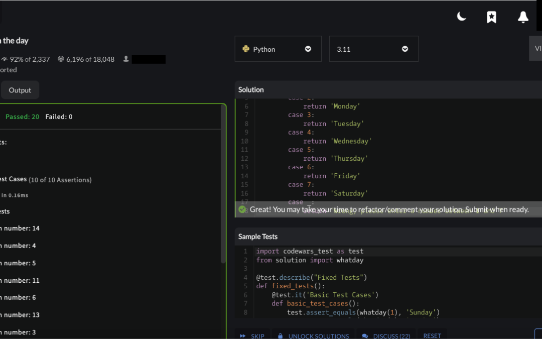 “Return the day” – Codewars